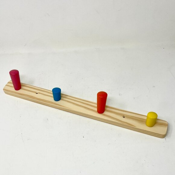 Ikea FLISAT Knob Wall Rack Natural Wood 4-Colorful Pegs - Picture 1 of 6